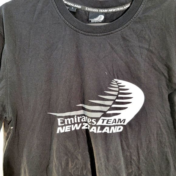 Emirates Team NZ Black Logo Print Cotton Blend Classic T-Shirt Men Large - Picture 3 of 8